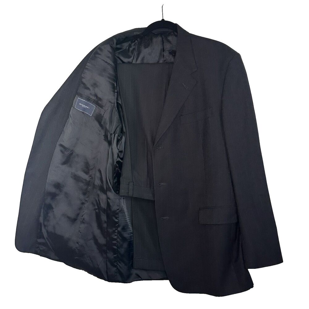 Burberry London Men's 44L 2-Piece Black Pinstripe Wool Suit Jacket Trousers 35W